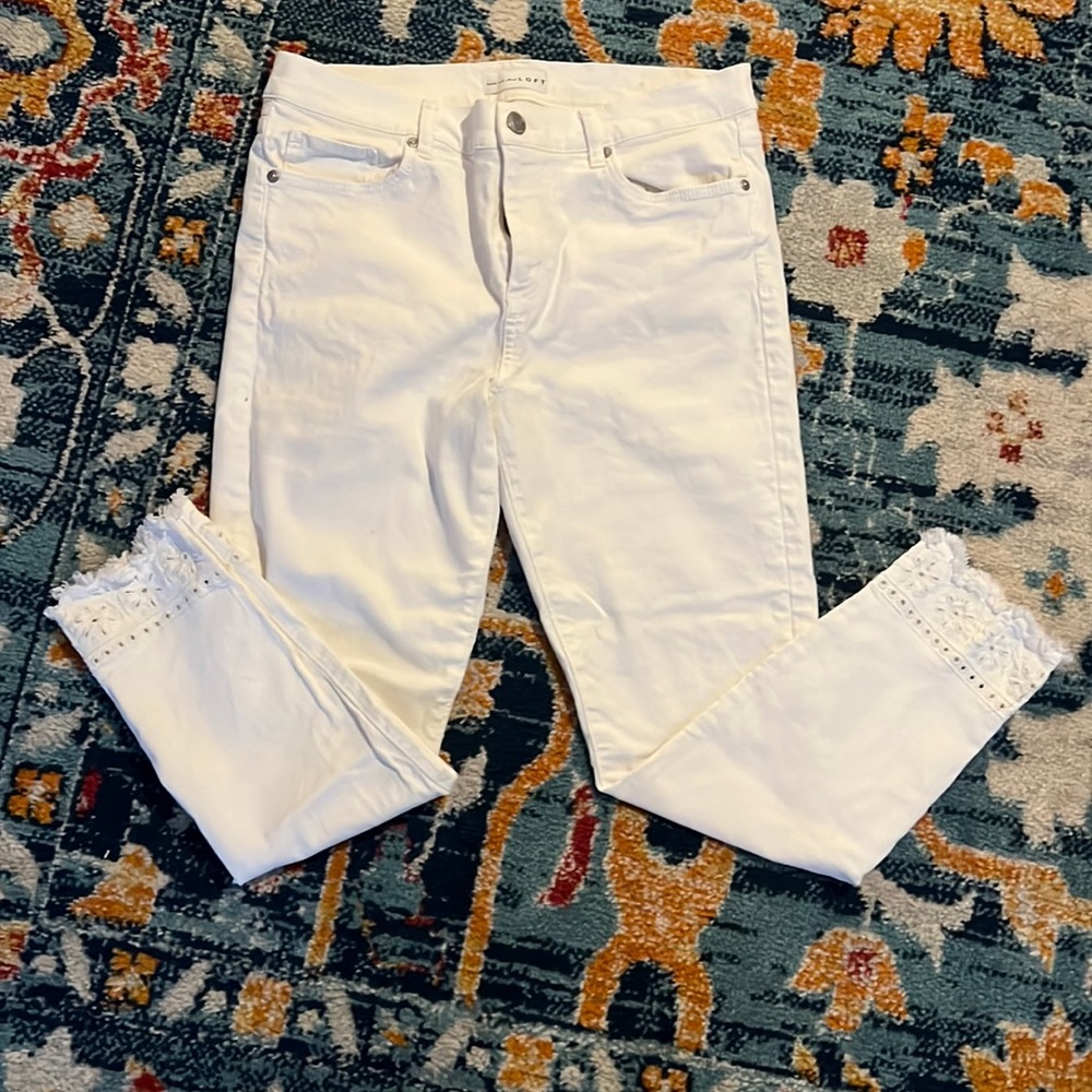 Loft White Jeans with Floral Hem